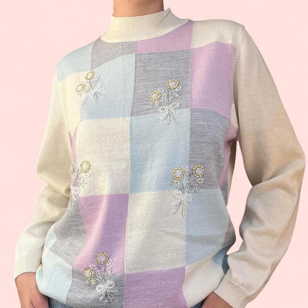 Vintage Alfred Dunner Pastel Patchwork Sweater